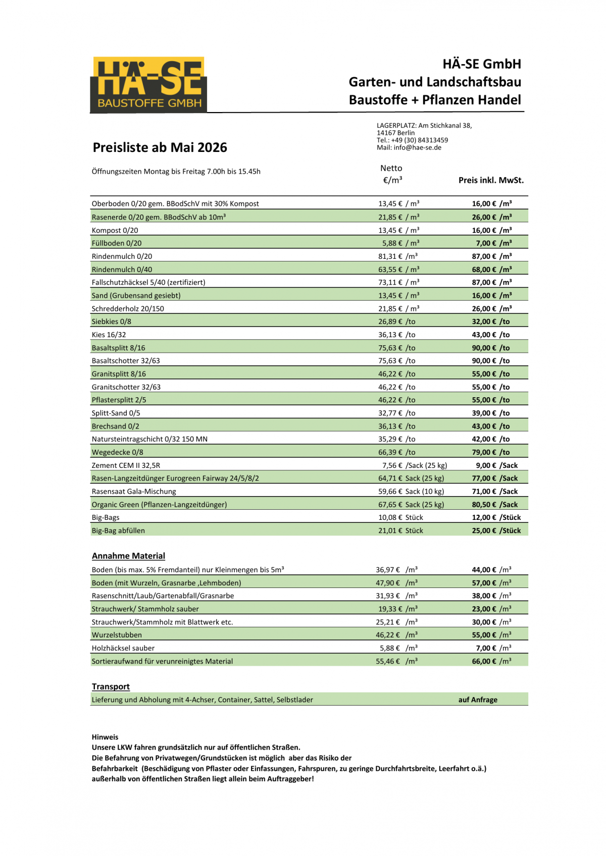 Preisliste
